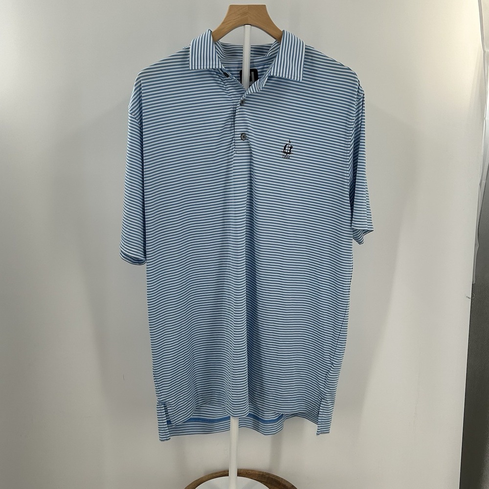 FootJoy FJ‎ Golf Polo Shirt Mens Large Blue White Striped Performance Short Sl